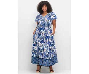 Maxikleid SHEEGO BY JOE BROWNS "Druckkleid", Damen, Gr. 56, Normalgrößen, weiß (sanftes weiß, gemustert), 100% Viskose, bedruckt, gemustert, mehrfarbig, lang, V-Ausschnitt, Kleider Maxikleid (42205001