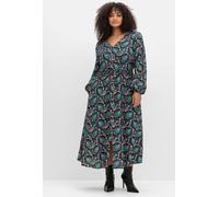 Maxikleid SHEEGO BY JOE BROWNS "Große Größen", Damen, Gr. 56, Normalgrößen, schwarz (schwarz gemustert), Obermaterial: 100% Viskose (LENZING ECOVERO), gemustert, feminin, figurumspielend lang, V-Aussc