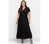 Maxikleid SHEEGO BY JOE BROWNS "Große Größen" Gr. 56, Normalgrößen, schwarz Damen Kleider Lange in Wickeloptik, mit Stufenvolant (66169657-56)