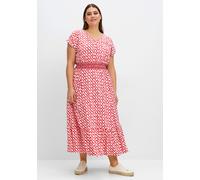 Maxikleid SHEEGO "Kleid", Damen, Gr. 48, Normalgrößen, orange (hummer, gemustert), 100% Viskose, bedruckt, gemustert, lang, V-Ausschnitt, Kleider Maxikleid (58648840-48) hummer, gemustert