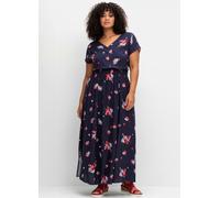 Maxikleid SHEEGO "Maxikleid", Damen, Gr. 40, Normalgrößen, blau (marine, gemustert), 100% Viskose, geblümt, gemustert, lang, V-Ausschnitt, Kleider Maxikleid (14624211-40) marine, gemustert