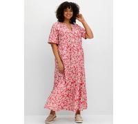 Maxikleid SHEEGO "Große Größen", Damen, Gr. 40, Normalgrößen, hummer gemustert, Obermaterial: 100% Viskose (LENZING ECOVERO), gemustert, feminin, figurumspielend lang, V-Ausschnitt, Kurzarm, Kleider,