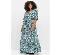 Maxikleid SHEEGO "Maxikleid", Damen, Gr. 50, Normalgrößen, blau (petrol, gemustert), 100% Viskose, gemustert, lang, V-Ausschnitt, Kleider Maxikleid (62606242-50) petrol, gemustert