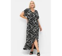 Maxikleid in Wickeloptik, mit hohem Schlitz, schwarz-weiß, Gr.54