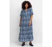 Maxikleid SHEEGO "Sommerkleid", Damen, Gr. 40, Normalgrößen, beige (ecru, gemustert), 88% Viskose, 12% Polyimid, bedruckt, gemustert, lang, V-Ausschnitt, Kleider Maxikleid (53167025-40) ecru, gemuster