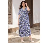 Maxikleid SHEEGO "Webkleid", Damen, Gr. 46, blau (flieder, ecru, bedruckt), 100% Viskose, bedruckt, geblümt, gemustert, lang, Rundhals, Kleider Maxikleid (44296707-46) flieder, ecru, bedruckt