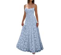 Maxikleid Sommerkleid Damen Elegant Sexy Spitzenkleid Cocktailkleid Lang mit Spaghettiträger Ballkleider Festliche Kleider Bodenlanges Abendmode Event XL Light Blue