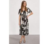 Maxikleid STREET ONE, Damen, Gr. 36, EURO-Größen, schwarz-weiß (espresso braun), Stoff, 100% Viskose, gemustert, normal knöchelfrei, V-Ausschnitt, abgesteppt, Kleider Maxikleid, aus Viskose (85168505-