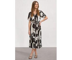 Maxikleid STREET ONE, Damen, Gr. 36, EURO-Größen, schwarz-weiß (espresso braun), Stoff, 100% Viskose, gemustert, normal knöchelfrei, V-Ausschnitt, abgesteppt, Kleider Maxikleid, aus Viskose (85168505-