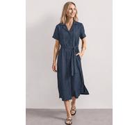Maxikleid STREET ONE, Damen, Gr. 38, EURO-Größen, blau (schwarzest blau), Stoff, 88% Viskose, 12% Polyamid, gemustert, comfort fit knöchelfrei, V-Ausschnitt, Aufschlag, Kleider Maxikleid, mit grafisch