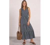 Maxikleid STREET ONE, Damen, Gr. 44, N-Gr, schwarzest blau, Web, Obermaterial: 100% Viskose, bedruckt, bequem 7/8-Länge, V-Ausschnitt, abgesteppte Kante, Kleider Maxikleid, Sommerkleid mit Volants und
