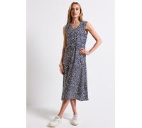 Maxikleid STREET ONE, Damen, Gr. 46, EURO-Größen, blau (tiefblau), Stoff, 100% Viskose, bedruckt, normal knöchelfrei, V-Ausschnitt, abgesteppt, Kleider, aus Viskose (32162045-46) tiefblau