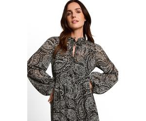 Maxikleid TOM TAILOR "Loose maxi", Damen, Gr. 40, N-Gr, Langarm, Web, schwarz-weiß (schwarz paisley), Web, Obermaterial: 100% Polyester. Futter: 100% Viskose, Paisley, bedruckt, bequem lang, Rundhals,