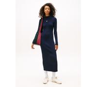 Maxikleid TOMMY JEANS "TJW MAXI BADGE SWEATER DRESS EXT", Damen, Gr. XS (34), N-Gr, schwarz night navy, Jersey, Obermaterial: 82% Baumwolle, 18% Polyamid, unifarben, regular fit lang, Kleider Maxiklei