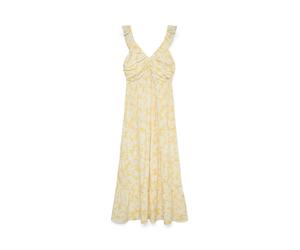 Maxikleid VERO MODA "VMDICTHE SL FRILL ANKLE DRESS WVN GA", Damen, Gr. S, N-Gr, golden haze aop:small loa, Web, Obermaterial: 100% Baumwolle, bedruckt, regular fit knöchellang, V-Ausschnitt, Kleider M
