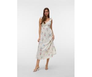 Maxikleid VERO MODA "VMDICTHE SL FRILL ANKLE DRESS WVN GA", Damen, Gr. S, N-Gr, snow weiß aop:wendy, Web, Obermaterial: 100% Baumwolle, bedruckt, regular fit knöchellang, V-Ausschnitt, Kleider Maxikle