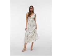 Maxikleid VERO MODA "VMDICTHE SL FRILL ANKLE DRESS WVN GA", Damen, Gr. XL, N-Gr, snow weiß aop:wendy, Web, Obermaterial: 100% Baumwolle, bedruckt, regular fit knöchellang, V-Ausschnitt, Kleider Maxikl