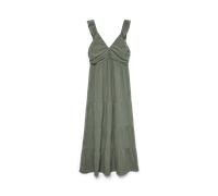 Maxikleid VERO MODA "VMDICTHE SL FRILL ANKLE DRESS WVN GA", Damen, Gr. XS, N-Gr, laurel wreath, Web, Obermaterial: 100% Baumwolle, unifarben, regular fit knöchellang, V-Ausschnitt, Kleider Maxikleid,