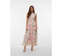 Maxikleid VERO MODA "VMFELICIA SL HIGHNECK RUF MAXI DRESS EXP", Damen, Gr. M, N-Gr, peony aop:flower, Web, Obermaterial: 100% Polyester, bedruckt, knöchellang, hoch geschlossener Ausschnitt, Kleider M
