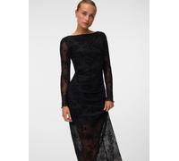 Maxikleid VERO MODA "VMLOVA LS MESH 7/8 DRESS JRS NOOS", Damen, Gr. S, N-Gr, schwarz (schwarz aop:paisley, schwarz babylock), Mesh, Obermaterial: 90% Polyester, 10% Elasthan, unifarben, lang, U-Boot-A