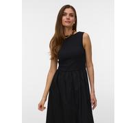 Maxikleid VERO MODA "VMVIDA SL 7/8 DRESS WVN NOOS", Damen, Gr. XS, N-Gr, schwarz, Web, Obermaterial: 79% Baumwolle, 17% Polyester, 4% Elasthan, unifarben, lang, Rundhals, Kleider Maxikleid, Baumwollmi