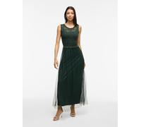 Maxikleid VILA "VILYNNEA MAXI DRESS - NOOS/DC", Damen, Gr. 34, N-Gr, grün (scarab detail:elastic), Web, Obermaterial: 100% Polyester, unifarben, regular fit knöchellang, Rundhals, Kleider Maxikleid, S
