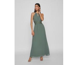 Maxikleid VILA "VIMILINA HALTERNECK MAXI DRESS - NOOS", Damen, Gr. 42, N-Gr, grün (laurel wreath detail:elastic), Web, Obermaterial: 100% Polyester, unifarben, regular fit knöchellang, Neckholder, Kle