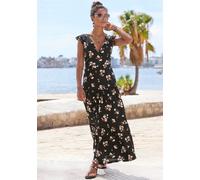 Maxikleid VIVANCE, Damen, Gr. 40, N-Gr, schwarz, koralle bedruckt, Jersey, Obermaterial: 100% Viskose, bedruckt, figurbetont lang, V-Ausschnitt, Kleider Maxikleid, mit V-Ausschnitt, langes Jerseykleid