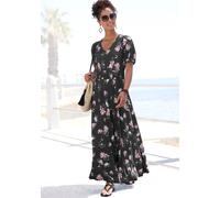 Maxikleid VIVANCE, Damen, Gr. 40, N-Gr, schwarz, mauve bedruckt, Jersey, Obermaterial: 100% Viskose, bedruckt, geblümt, figurumspielend knöchelfrei, V-Ausschnitt, mit innenliegendem Gummizug, Kleider 