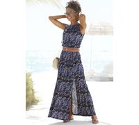 Maxikleid VIVANCE "mit Seitennahttaschen und Schlitz", Damen, Gr. 40, N-Gr, bunt (blau, rosé bedruckt), Jersey, Obermaterial: 100% Viskose, bedruckt, figurumspielend bodenlang, Rundhals, Kleider Maxik