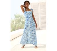 Maxikleid VIVANCE "mit Trägern zum Knoten und Alloverprint", Damen, Gr. 36, N-Gr, marine, creme bedruckt, Jersey, Obermaterial: 100% Viskose, bedruckt, figurbetont bodenlang, eckiger Ausschnitt, Kleid
