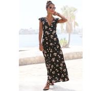Maxikleid VIVANCE "mit V-Ausschnitt und Blumendruck", Damen, Gr. 36, N-Gr, schwarz (schwarz, koralle bedruckt), Jersey, Obermaterial: 100% Viskose, bedruckt, figurbetont lang, V-Ausschnitt, Kleider Ma