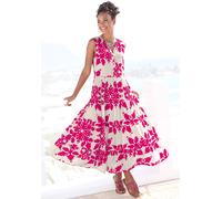 Maxikleid VIVANCE "mit Volants und Alloverdruck", Damen, Gr. 34, N-Gr, beige (creme, berry bedruckt), Web, Obermaterial: 100% Viskose, bedruckt, figurumspielend knöchelfrei, V-Ausschnitt, Kleider Maxi
