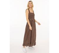 Maxikleid ZWILLINGSHERZ "Classic Dots", Damen, Gr. S/M, N-Gr, braun, Web, Obermaterial: 59% Viskose, 30% Baumwolle, 11% Leinen, gepunktet, knöchelfrei, ohne Ausschnitt, Kleider Maxikleid, knöchellang,