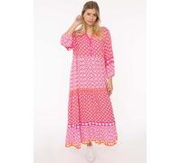 Maxikleid ZWILLINGSHERZ "Dreams", Damen, Gr. SM (S/M), N-Gr, pink, Stoff, Obermaterial: 100% Viskose, geblümt, gemustert, loose fit ca. Mitte Knie, V-Ausschnitt, Kleider Maxikleid, mit Mustermix, Knop