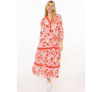 Maxikleid ZWILLINGSHERZ "Flower", Damen, Gr. S/M, N-Gr, rot, Obermaterial: 100% Viskose, Kleider Maxikleid, Florales Muster, Schriftzug, 3/4 Arm, Knopfleiste (82872336-S) rot