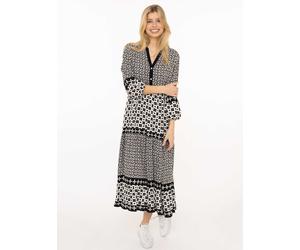 Maxikleid ZWILLINGSHERZ "Geometric", Damen, Gr. L/XL, N-Gr, schwarz-weiß (schwarz), Web, Obermaterial: 100% Viskose, gemustert, mehrfarbig, knöchelfrei, V-Ausschnitt, gerader Abschluss mit Gummizug, K