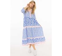 Maxikleid ZWILLINGSHERZ "Leo Love", Damen, Gr. L/XL, N-Gr, blau, Web, Obermaterial: 100% Viskose, gemustert, mehrfarbig, knöchelfrei, V-Ausschnitt, gerader Abschluss mit Gummizug, Kleider Maxikleid, M
