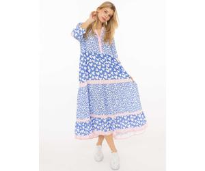 Maxikleid ZWILLINGSHERZ "Leo Love", Damen, Gr. L/XL, N-Gr, blau, Web, Obermaterial: 100% Viskose, gemustert, mehrfarbig, knöchelfrei, V-Ausschnitt, gerader Abschluss mit Gummizug, Kleider Maxikleid, M