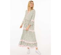Maxikleid ZWILLINGSHERZ "Leo Love", Damen, Gr. L/XL, N-Gr, grün, Obermaterial: 100% Viskose, Kleider Maxikleid, Mustermix: Leo und Herzen, Knopfleiste und 3/4 Arm (15313947-L) grün