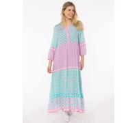 Maxikleid ZWILLINGSHERZ "Positive Vibes", Damen, Gr. SM (S/M), N-Gr, grün (mint), Web, Obermaterial: 100% Viskose, gemustert, loose fit ca. Mitte Knie, V-Ausschnitt, Kleider Maxikleid, mit Mustermix,