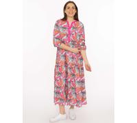Maxikleid ZWILLINGSHERZ "Wild Jungle", Damen, Gr. L/XL, N-Gr, bunt, Obermaterial: 100% Viskose, Kleider Maxikleid, Mustermix mit Leopard, Knopfleiste und 3/4 Arm (42972356-L) bunt