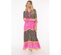 Maxikleid ZWILLINGSHERZ "Wild Love", Damen, Gr. L/XL (L/XL), N-Gr, pink, Sweatware, Obermaterial: 100% Viskose, gemustert, loose fit ca. Mitte Knie, V-Ausschnitt, Kleider Maxikleid, mit Leo, Zebra und