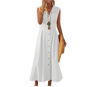 Maxikleider Damen Sommer Elegant Hemdblusenkleid Mit Knopfleiste Sommerkleid Lang A Linie Tunika Kleid V Ausschnitt Blusenkleid Boho Sommerkleider Frauen Leicht Und Luftig Hemdkleid Ärmellos
