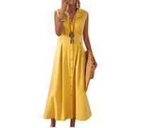 Maxikleider Damen Sommer Elegant Hemdblusenkleid Mit Knopfleiste Sommerkleid Lang A Linie Tunika Kleid V Ausschnitt Blusenkleid Boho Sommerkleider Frauen Leicht Und Luftig Hemdkleid Ärmellos