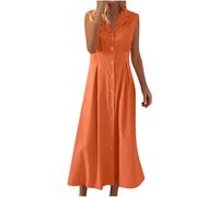 Maxikleider Damen Sommer Elegant Hemdblusenkleid Mit Knopfleiste Sommerkleid Lang A Linie Tunika Kleid V Ausschnitt Blusenkleid Boho Sommerkleider Frauen Leicht Und Luftig Hemdkleid Ärmellos