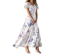 Maxikleider Damen Sommer Elegant Sommerkleid Damen Lang Mit Ärmel Blumenkleid Schicke Italienische Kleider A Linien Kleid Blumen V Ausschnitt Sommerkleider Leicht Und Luftig Strandkleid Party