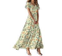 Maxikleider Damen Sommer Elegant Sommerkleid Damen Lang Mit Ärmel Blumenkleid Schicke Italienische Kleider A Linien Kleid Blumen V Ausschnitt Sommerkleider Leicht Und Luftig Strandkleid Party