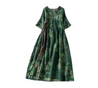 Maxikleider Damen Sommer Kurzarm Leinen Maxikleid Leichte Locker Sommerkleid Luftig Schicke Strandkleid Lässige Curvy Italienische Kleider Große Größen 50 Style Frühlingskleid Lang Damenkleider