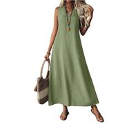 Maxikleider Damen Sommer Lang Ärmellos V Ausschnitt Sommerkleid Damen Baumwolle Leinen A Linie Kleider Sommer Maxi Boho Elegant Sommerkleider Leicht Und Luftig Leinenkleid Frauen Lässig Kleid